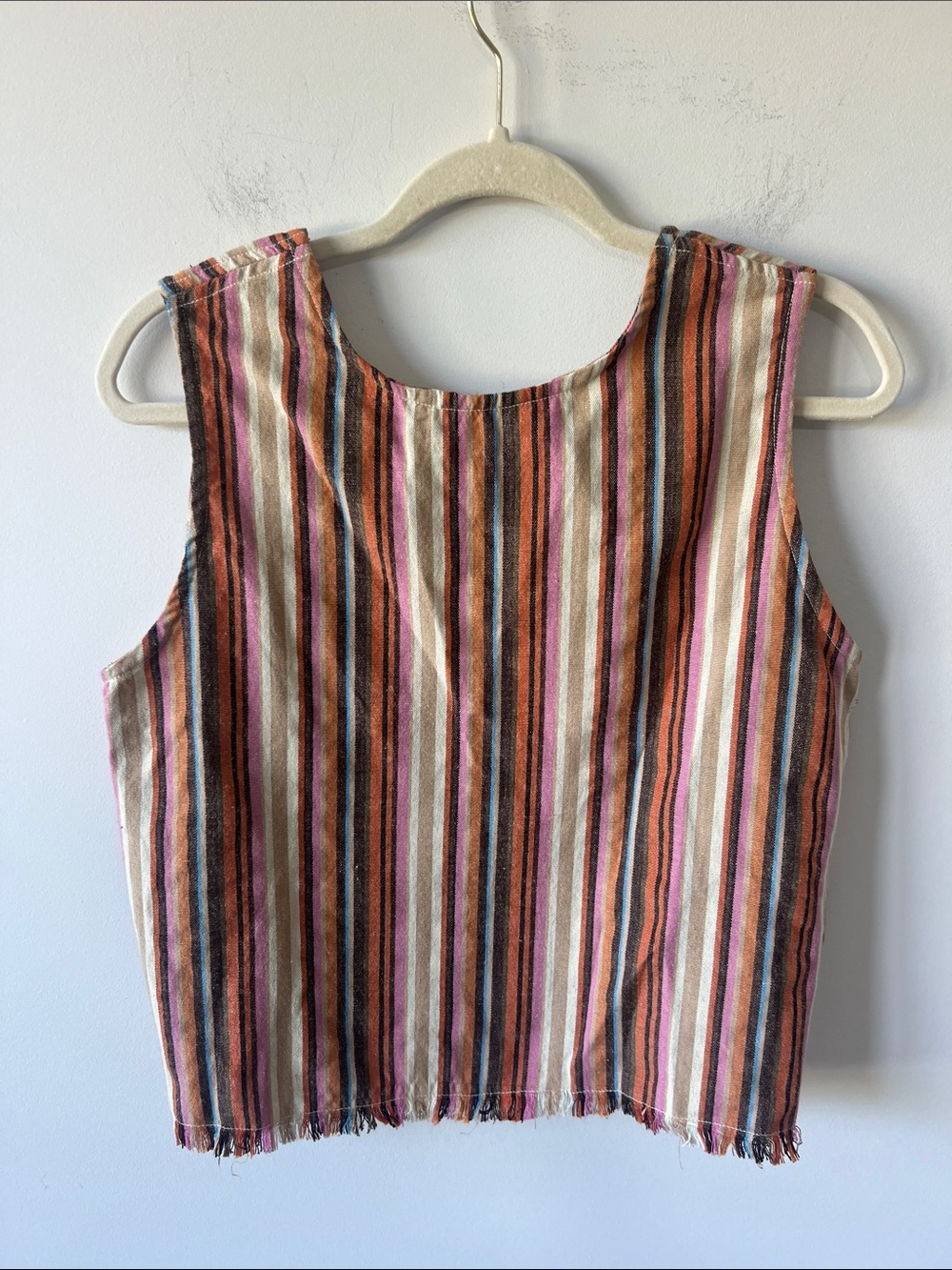 Color of Heat Striped Sleeveless Crop Top in Multi-Color Linen Cotton - Picture 4 of 6